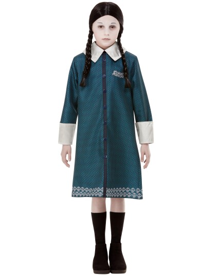 Lisensiert Addams Family Wednesday Kostyme med Parykk Strl 10 12 ÅR