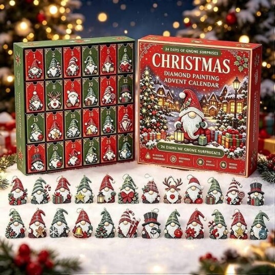 Jule diamantmaleri adventskalender 2026 nedtellingskalender med 24 nissepynt nisse diamantkunst håndverkssett for voksne julefest [YJD]