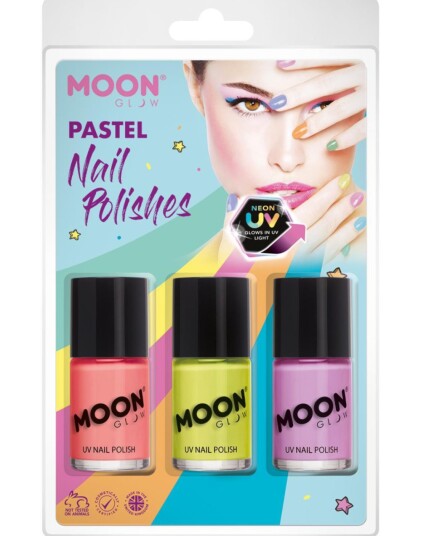Smiffys 3 stk Neon UV Blacklight Neglelakk i Lilla Korall og Gul M38200