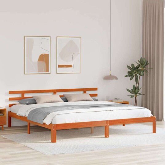  sengramme vokst brun 200x200 cm massiv tre furu