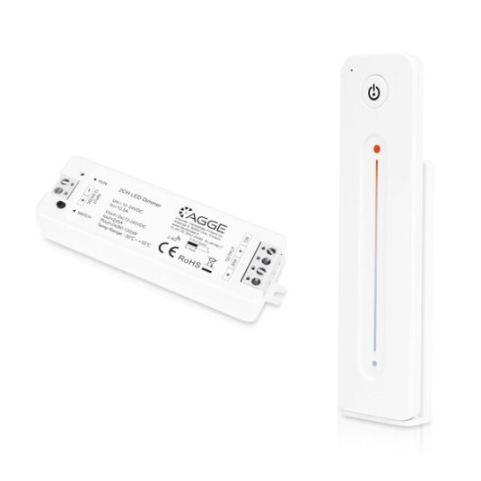 Driver for LED stripe AGGE CCT Colour Controller RF 2,4 GHz Driver + Fjernkontroll Touch Slide Hvit Driver for LED stripe AGGE CCT Colour Controller RF 2,4 GHz Driver + Fjernkontroll Touch Slide Hvit