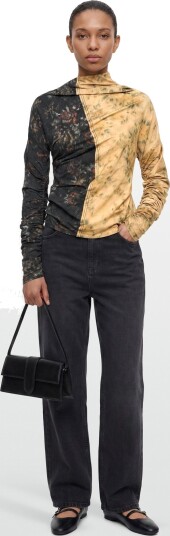 Ganni Printed Stretch Cotton Ruched Top Multi/patterned 40