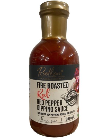Rootham"s Gourmet Fire Roasted Red Pepper Dipping Sauce Sterk Dip/Saus med Forskjellige Chilier 360 ml Canada Rootham"s Gourmet Fire Roasted Red Pepper Dipping Sauce Sterk Dip/Saus med Forskjellige Chilier 360 ml Canada