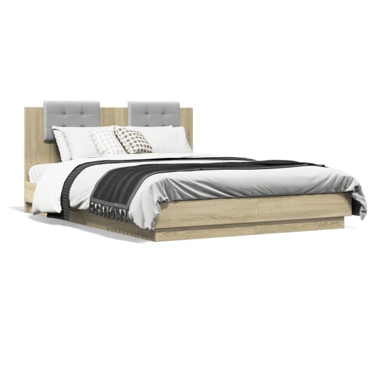  Sengeramme med hodegavl og LED-lys sonoma eik 120x200 cm 8721012277540