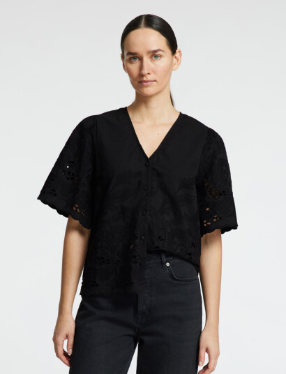 Selected Slfdahlia Ss Broderi Shirt Noos - Black - 34