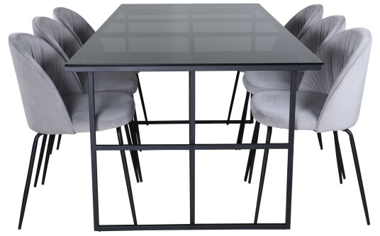 Venture Design Leif & Wrinkles spisegruppe Grå/svart 6 stoler & bord 200 x 90 cm