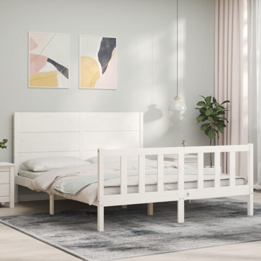 vidaXL Sengeramme med hodegavl hvit 160x200 cm heltre 8720845979324