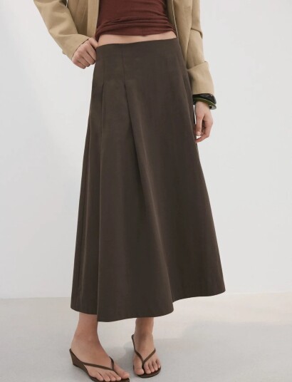 Mango Flared Midi Skirt   Brown   40