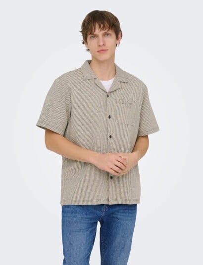 ONLY & SONS Onskian Life Seersucker Strp Ss Shirt Vd Brown L