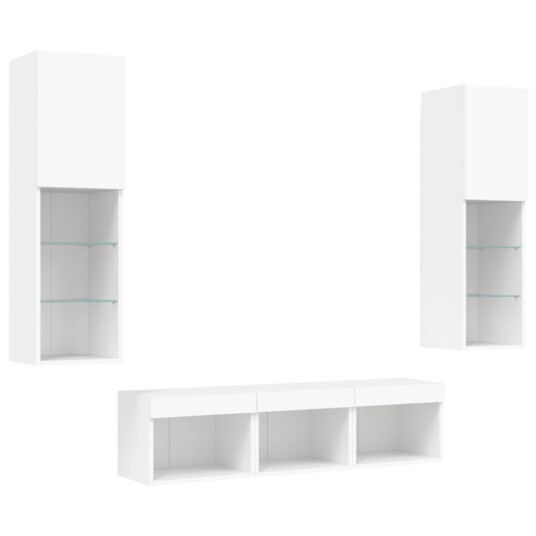 vidaXL Vegghengte TV-enheter med LED 5 deler hvit konstruert tre 8721012470194