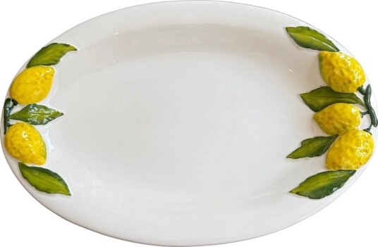 Caja Company Lemon Dish, Oval Large - WHITE/YELLOW/GREEN - 37X25 cm.H3 cm