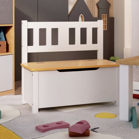 vidaXL Oppbevaringsbenk for barn hvit og Beige 60x30x55 cm MDF vidaXL Oppbevaringsbenk for barn hvit og Beige 60x30x55 cm MDF