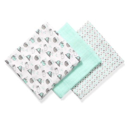 Babyono Musselinkluter / Gulpekluter Organisk Bambus 3 pk Mint Sloth