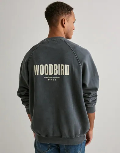 Woodbird WBZhang Washed Logo Crew Collegegensere Svart