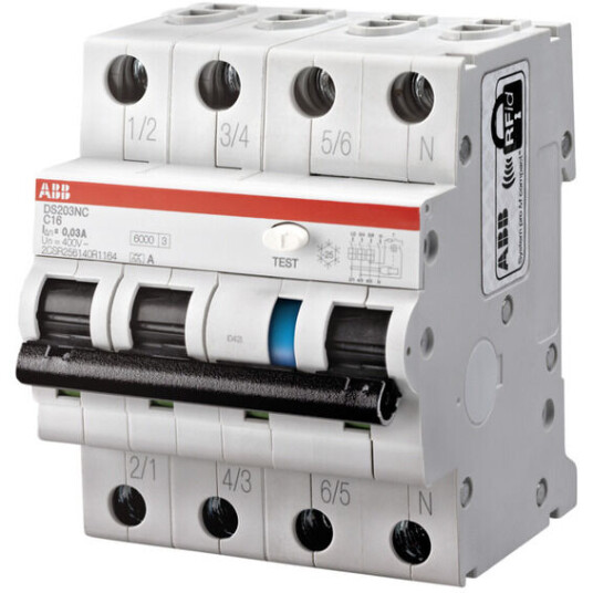 ABB Jordfeilautomat 3p C 25A DS203NC C25/30mA 230V-IT ABB - 1623961