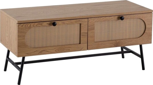 Lavbord Wohnling Melaminbelagt MDF Eik Optikk Rattan Front 2 Skuffer Metallben Moderne -