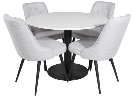 Venture Design Razzia & Velvet spisegruppe Hvit/grå 4 st stoler & bord 106 cm