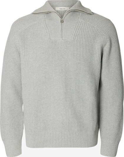 Selected Slmpim Ls Knit Half Zip Camp   LIGHT GREY MELANGE   S