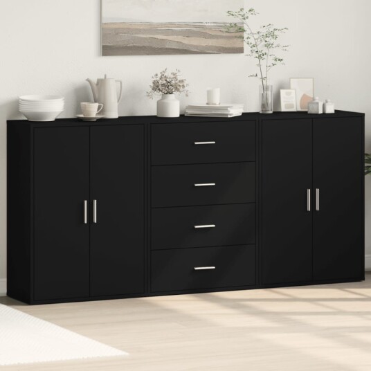 Skjenker 3 stk svart 60x31x84 cm konstruert tre