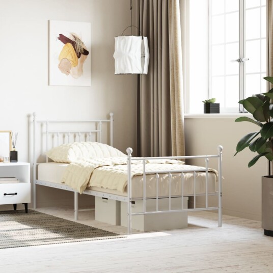 vidaXL Sengeramme i metall med hode- og fotgavl hvit 90x190 cm 8720845883768