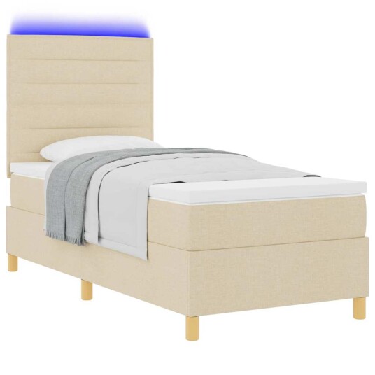 LED Box Springer Bed med madrass Krem 90 x 190 cm stoff