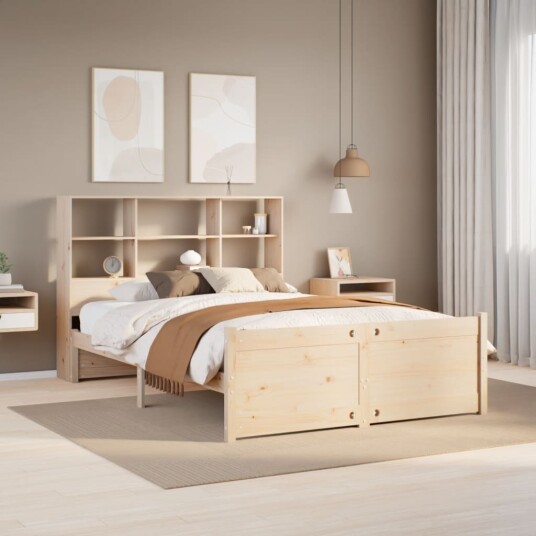 Seng med bokhylle uten madrass 135x190 cm heltre furu 3322461