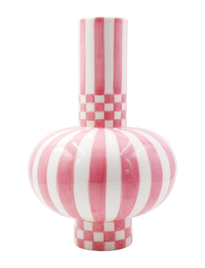 Que Rico Vase - Gabriel - Squares & Stripes - Pink - 32 CM Que Rico Vase - Gabriel - Squares & Stripes - Pink - 32 CM