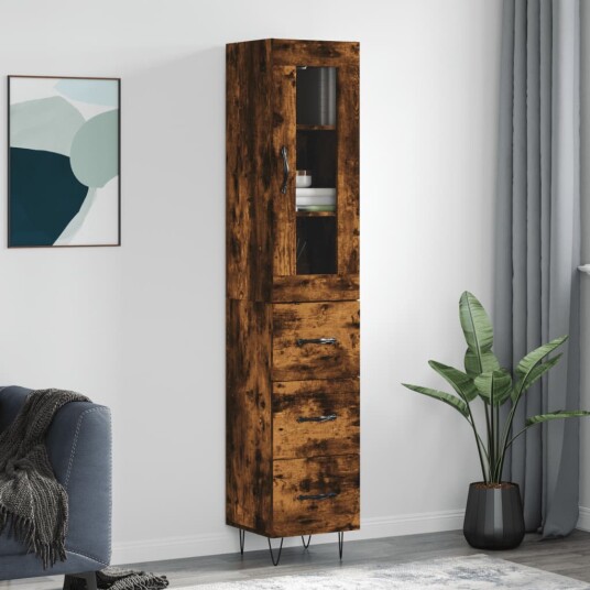 vidaXL Highboard røkt eik 34,5x34x180 cm konstruert tre 8720845486921