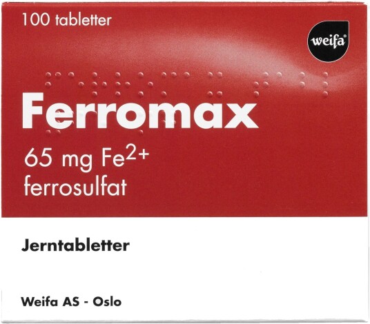 Ferromax 65 mg jerntabletter, 100 stk. Ferromax 65 mg jerntabletter, 100 stk.