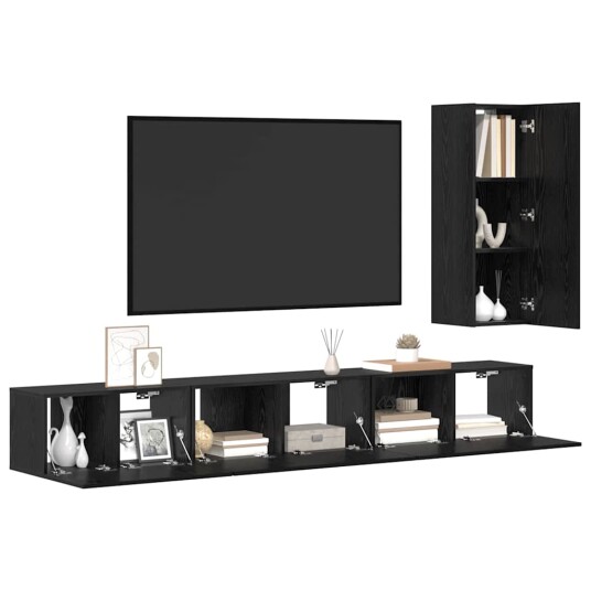 TV benksett 4 pcs Svart eik 30.5 x 30 x 90 cm Konstruert tre TV benksett 4 pcs Svart eik 30.5 x 30 x 90 cm Konstruert tre
