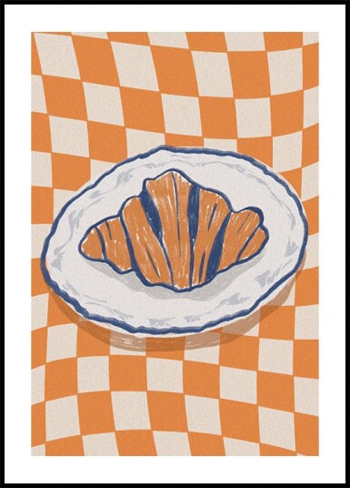 French Morning Croissant on Retro Plate Plakat Plakat / 100x150cm