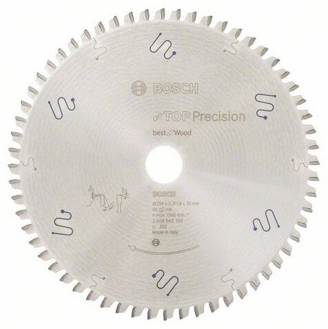 Bosch Sirkelsagblad 254 mm Top Precision 60 Tenner for Tre