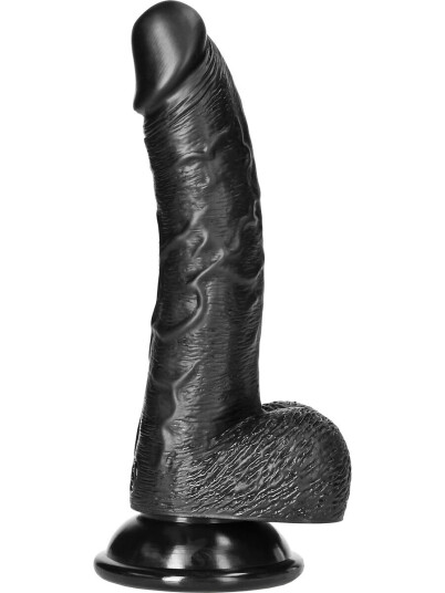 Shots Toys - RealRock RealRock: Curved Realistic Dildo with Balls, 18 cm, svart