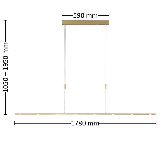 Rothfels Lucande LED-pendellampe Tolu, messing, 179 cm