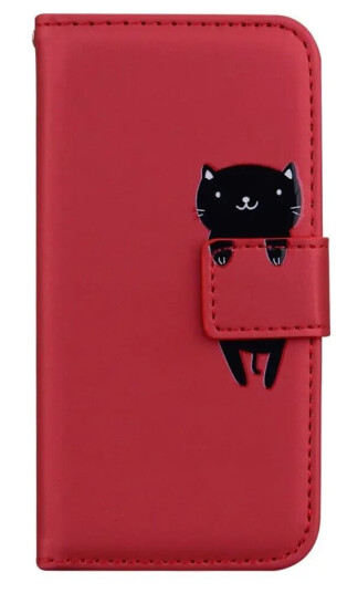 INCOVER Samsung Galaxy S24+ (Plus) Flip Deksel med Stropp / Ståfunksjon / Kortholder - Rød (Katt)