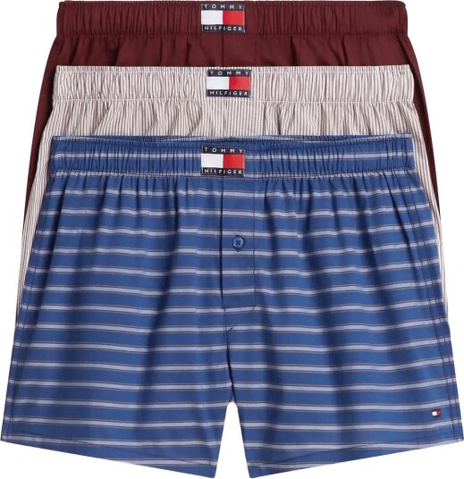 Tommy Hilfiger 3P Woven Boxer Print   Burgundy   M
