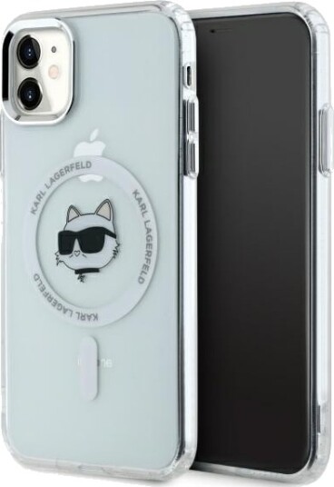 Karl Lagerfeld MagSafe iPhone 11-deksel med Choupette-hode i metall - Hvit