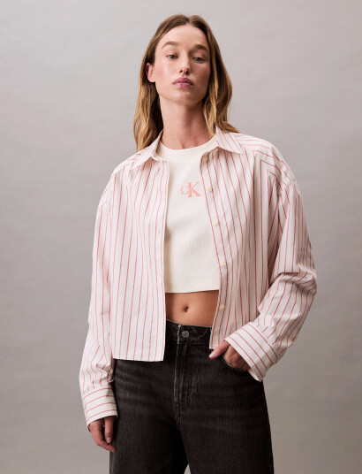 Calvin Klein Jeans Yd Stripe Boxy Cropped Shirt - Pink - L Calvin Klein Jeans Yd Stripe Boxy Cropped Shirt - Pink - L