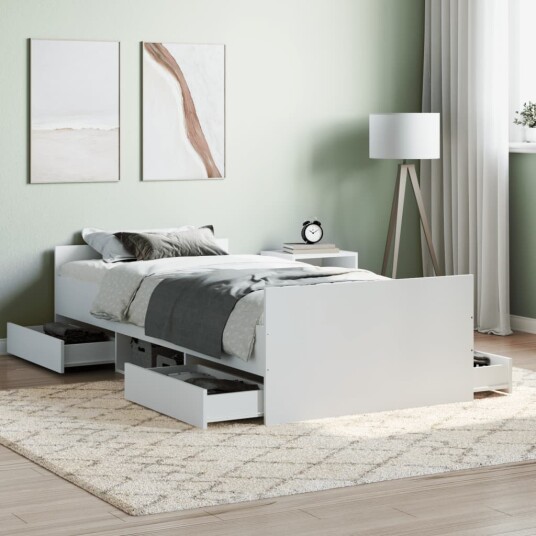 vidaXL Sengeramme med hode- og fotgavl hvit 90x190 cm 8721012157668