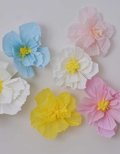 6 stk Papirblomster i Forskjellige Farger Hello Spring