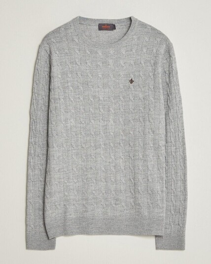 Morris Merino Cable O Neck Mid Grey