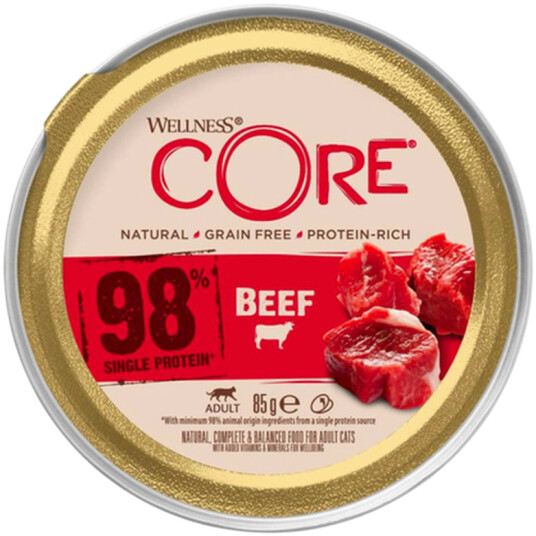 Core Petfood 98% Oksekjøttpostei til Katt 85g - Pakke med 12 stk.
