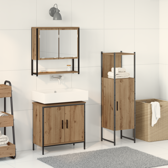 Baderomsinnredningssett med dør 3 pcs Brun 33 x 33 x 102.5 cm Baderomsinnredningssett med dør 3 pcs Brun 33 x 33 x 102.5 cm