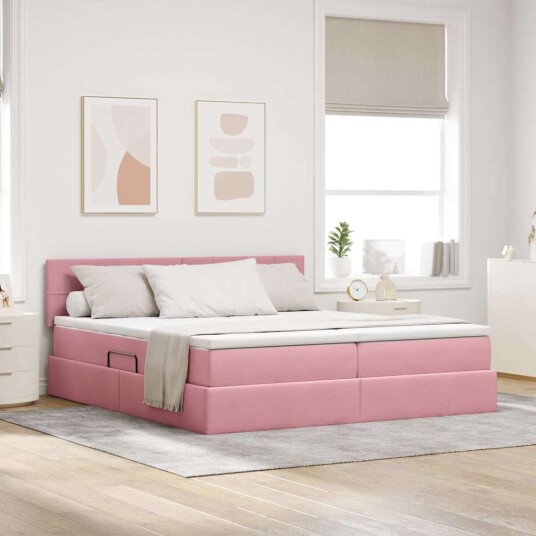 Seng med Oppbevaring med madrass med lagring Rosa 90 x 200 cm