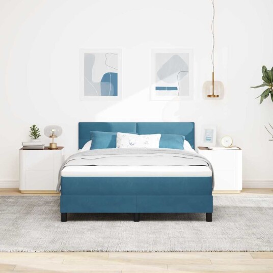  Box Spring Seng med Madrass Mørkeblå 140x190 cm Fløyel