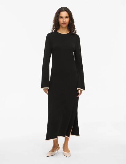 Vila Vikerry O Neck L/S Knit Maxi Dress Noos   Black   L