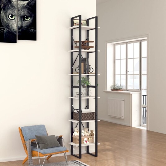 vidaXL Bokhylle 6 niv?er hvit 40x30x210 cm sponplate