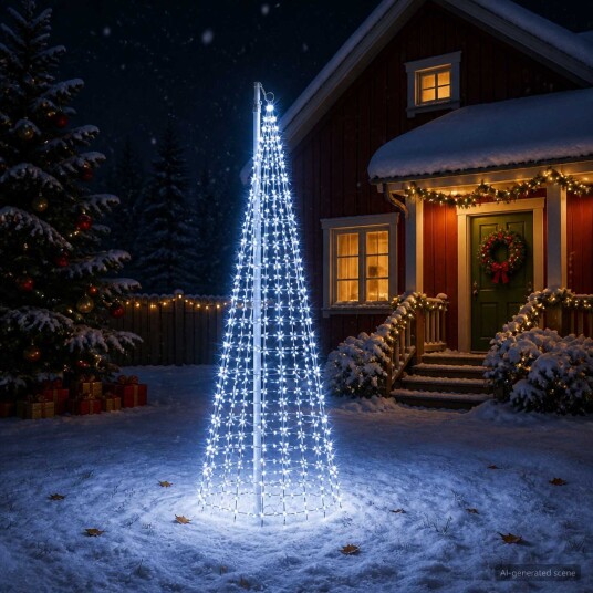 vidaXL Juletrebelysning med spyd og flaggstang 300 cm 550 LED-lys