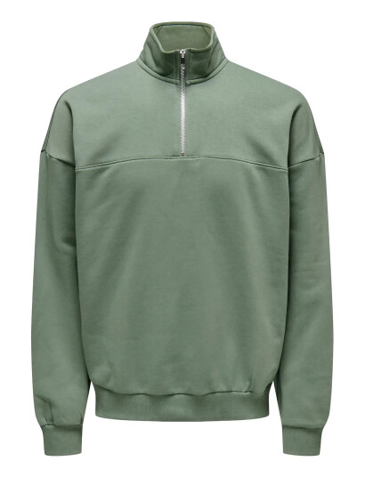 ONLY & SONS Onsceres Ovz Track Half Zip Sweat Vd   Green   XL