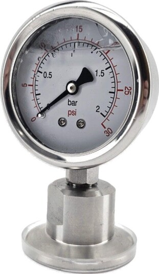 Kegland 1.5" Trykkmåler 0-2 bar Tri-Clamp væskefylt manometer